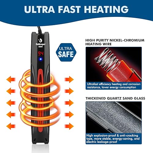Miniatura 4 de Calentador de acuario de 500 W, ultra seguro, termostato inteligente, calentamiento rápido de frecuencia, deja de calentar el agua, protección