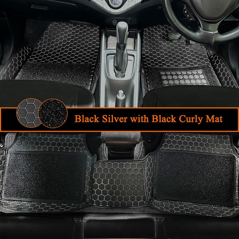 Image of SuperTech 7D Universal Fit Car Foot Mat for Hyundai Eon | Luxury 7D Floor Mats | Waterproof, Dustproof, Anti-Slip, Full Coverage |Black Silver