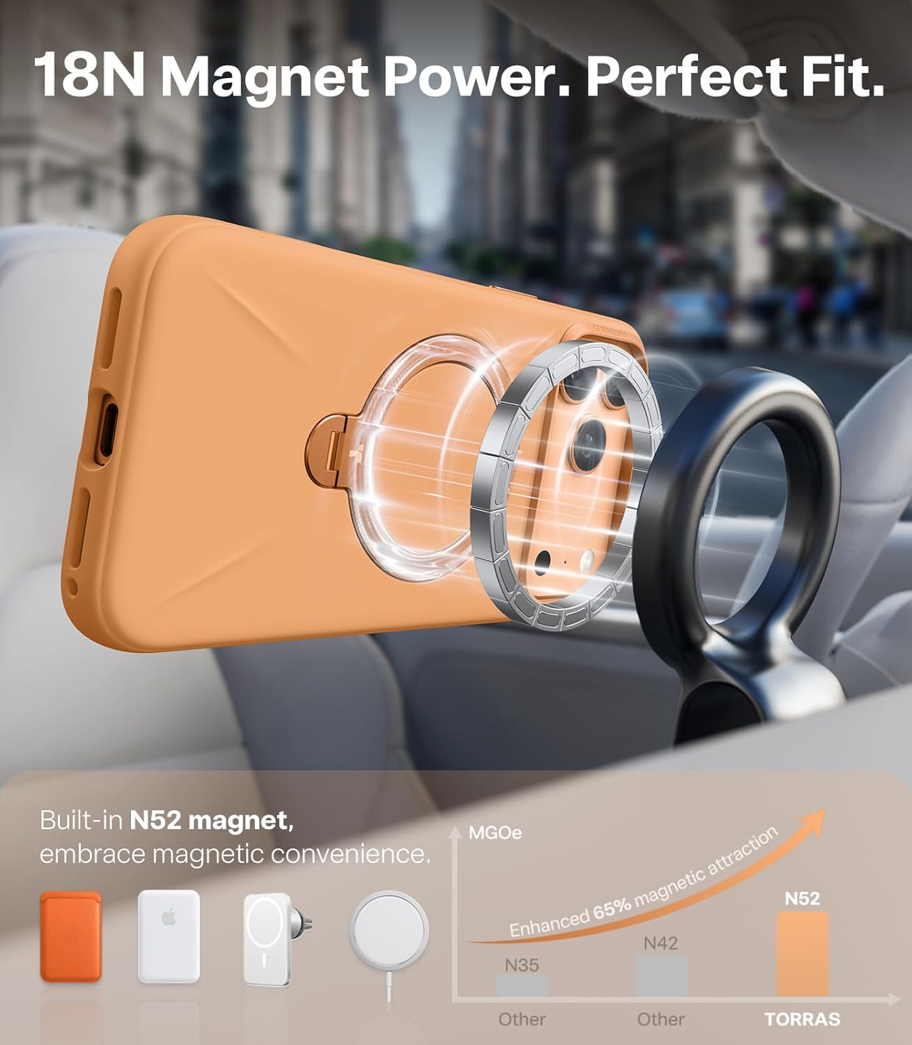 TORRAS Q3 Silicone 360 Spin for iPhone 17 Pro Case with Stand, Fit for MagSafe, Magnetic Ring Stand with Camera Control, Liquid Silicone Rubber Soft Phone Case for iPhone 17 Pro 6.3'', Pastel Orange
