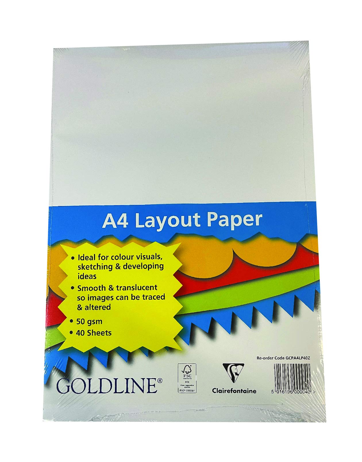 Clairefontaine White - Ref Gcpa4lp40z - Goldline - Goldline Layout Paper, A4, 297 X 210Mm, 40 Sheets, 50Gsm Paper - Suitable For Colour Visuals, Sketching & Developing Ideas,