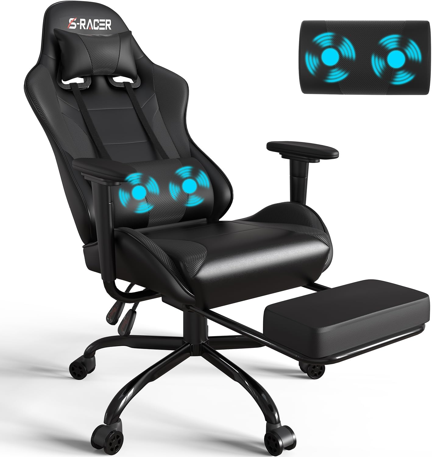 Gaming Stuhl Mit LED - Ergonomischer Bürostuhl Mit Kopf- Und Lendenstütze