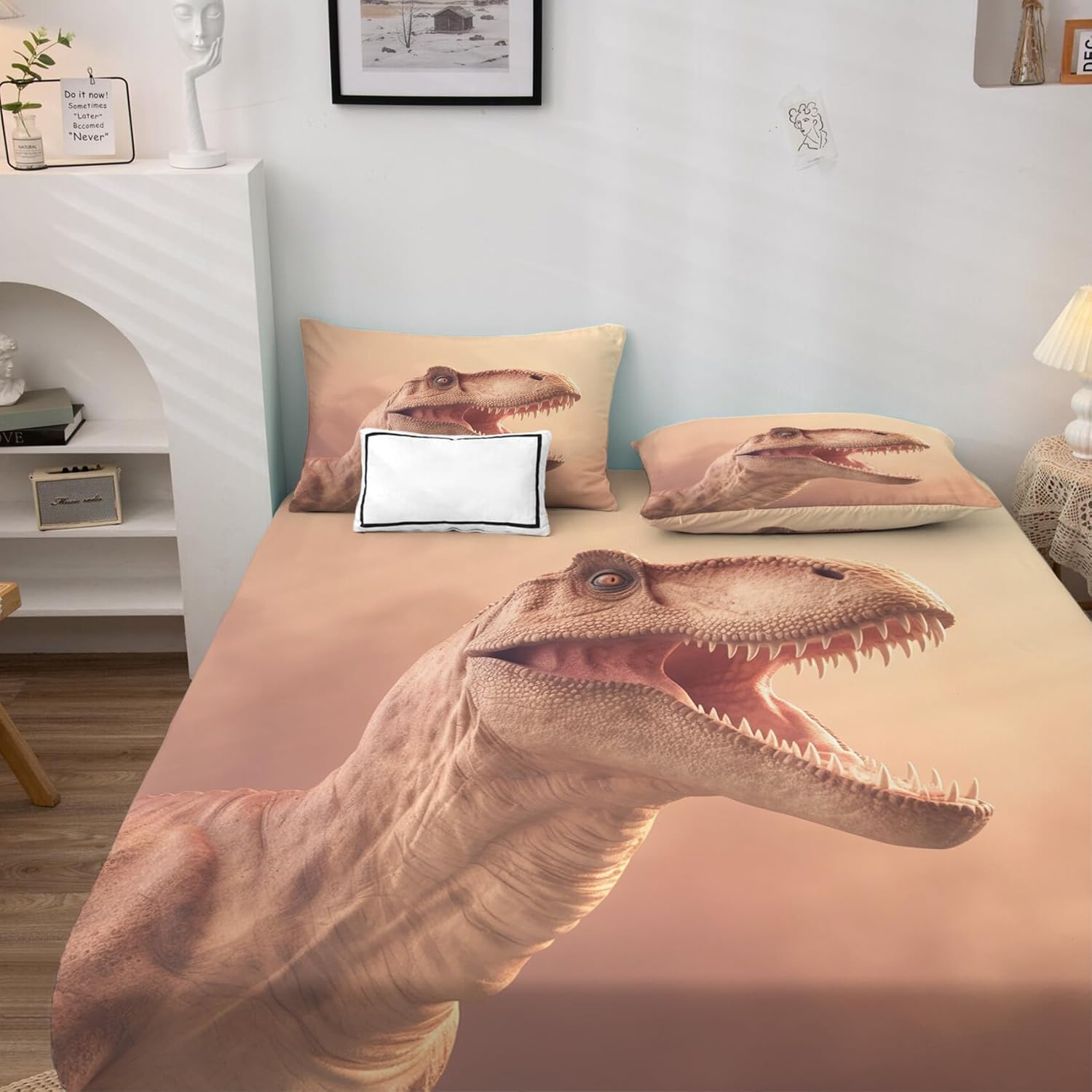 Generic Dino Sheets Twin Size, Dinosaur Bed Sheets, Patterned Bedding Sheets & Pillowcases 3 Piece Set - Soft Microfiber Deep Pocket Fitted Sheet & Flat Sheet & Pillow Case V&2-218, Style a