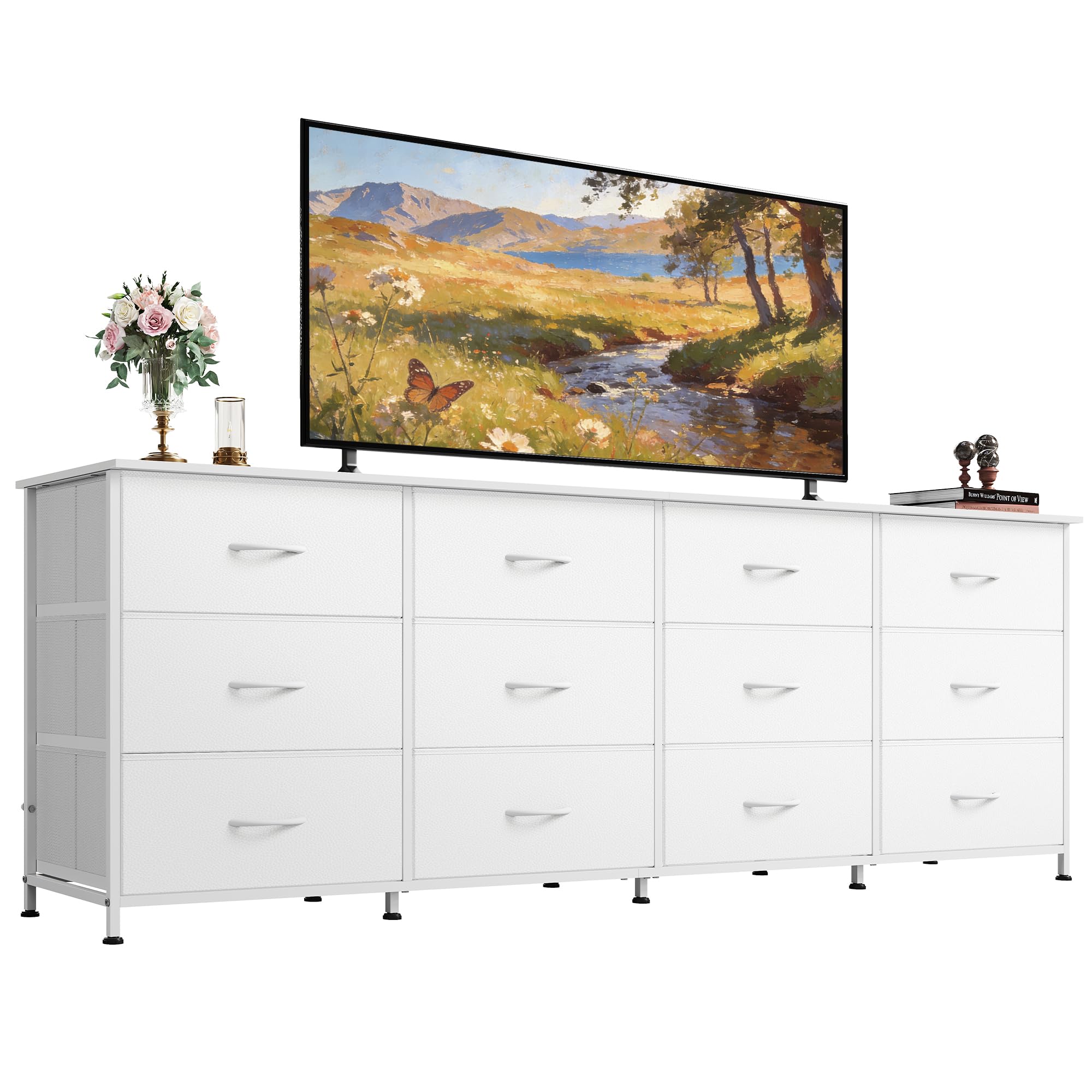 80 inch long dresser WLIVE TV Stand for 85 TV, 12 Drawer Dresser, White masquerade gown Kraft Dressing, Fat Free, Style:Without Shawl gaming consoles
