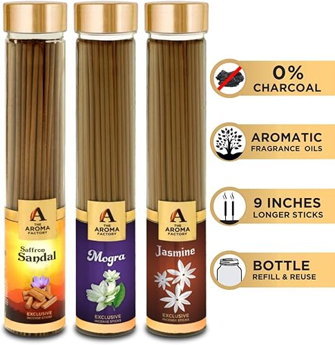 Miniatura 9 de The Aroma Factory Varitas de incienso orgánico (spa relajante, almizcle Kasturi, sandalia de azafrán) cero carbón  No tóxico  Fragancia aromática