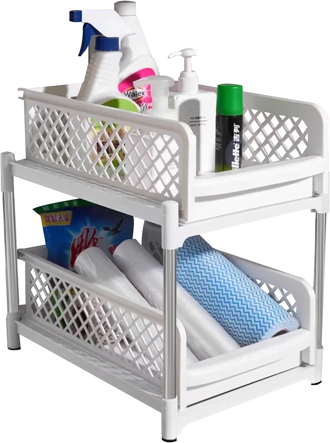 Beauenty Pull Out Spice Rack Organizer for Inside Kitchen Cabinets - 18.5/26.7cm Wide - Slide Out Drawer – Sliding Spice Cabinet Organization Shelf Racks - 2 Tier (W - 26.7 cm)