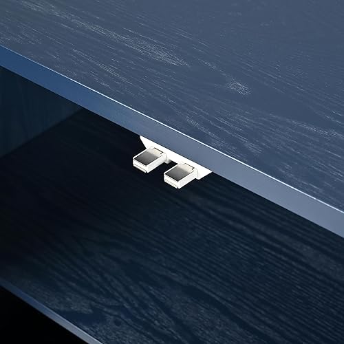 Miniatura 5 de Mesa de buffet moderna, armario de almacenamiento de credenza azul de 60 pulgadas con 4 puertas de ondas de agua talladas para cocina, comedor, sala