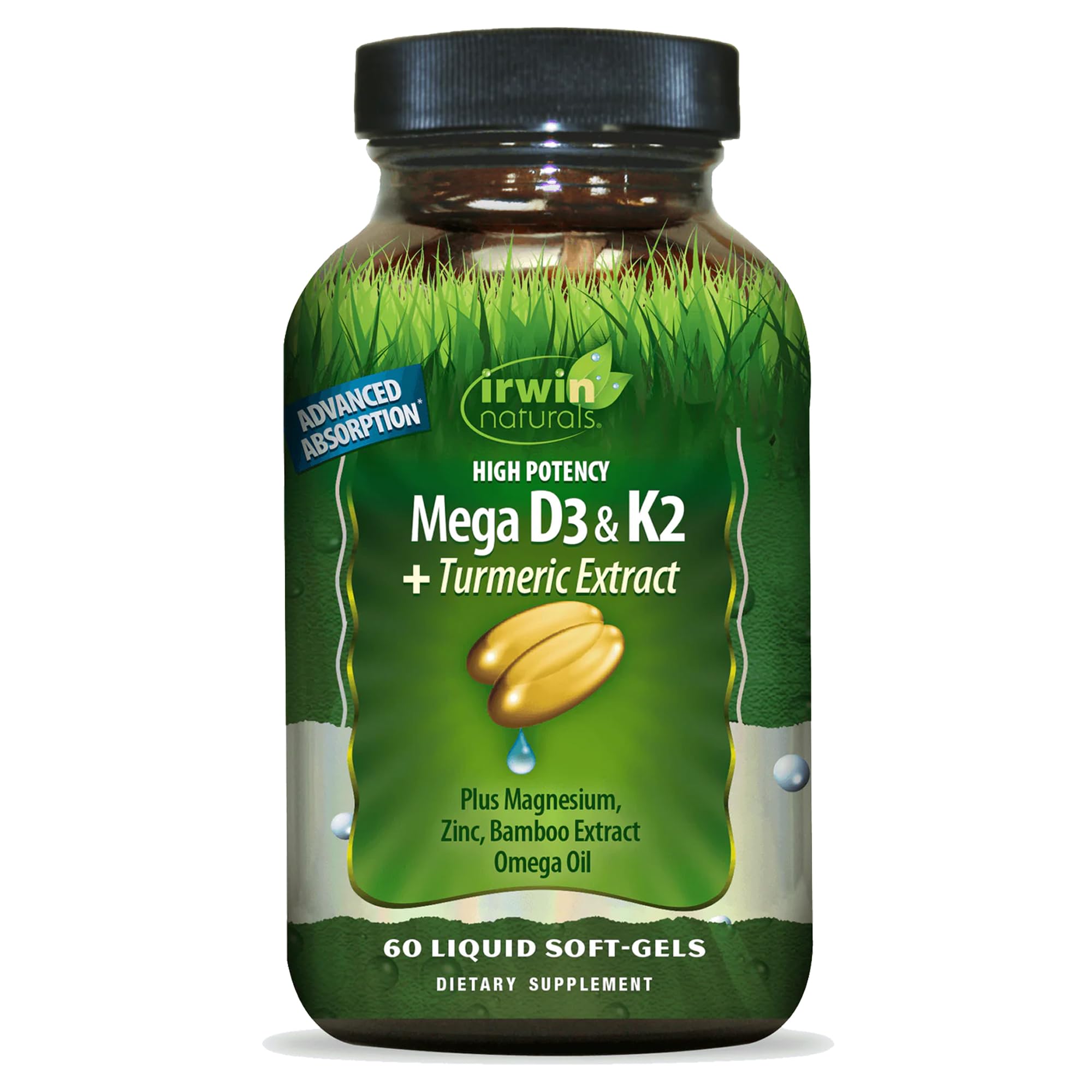 Irwin Naturals High Potency Mega D3 & K2 + Turmeric Extract — 60 Liquid Soft-Gels