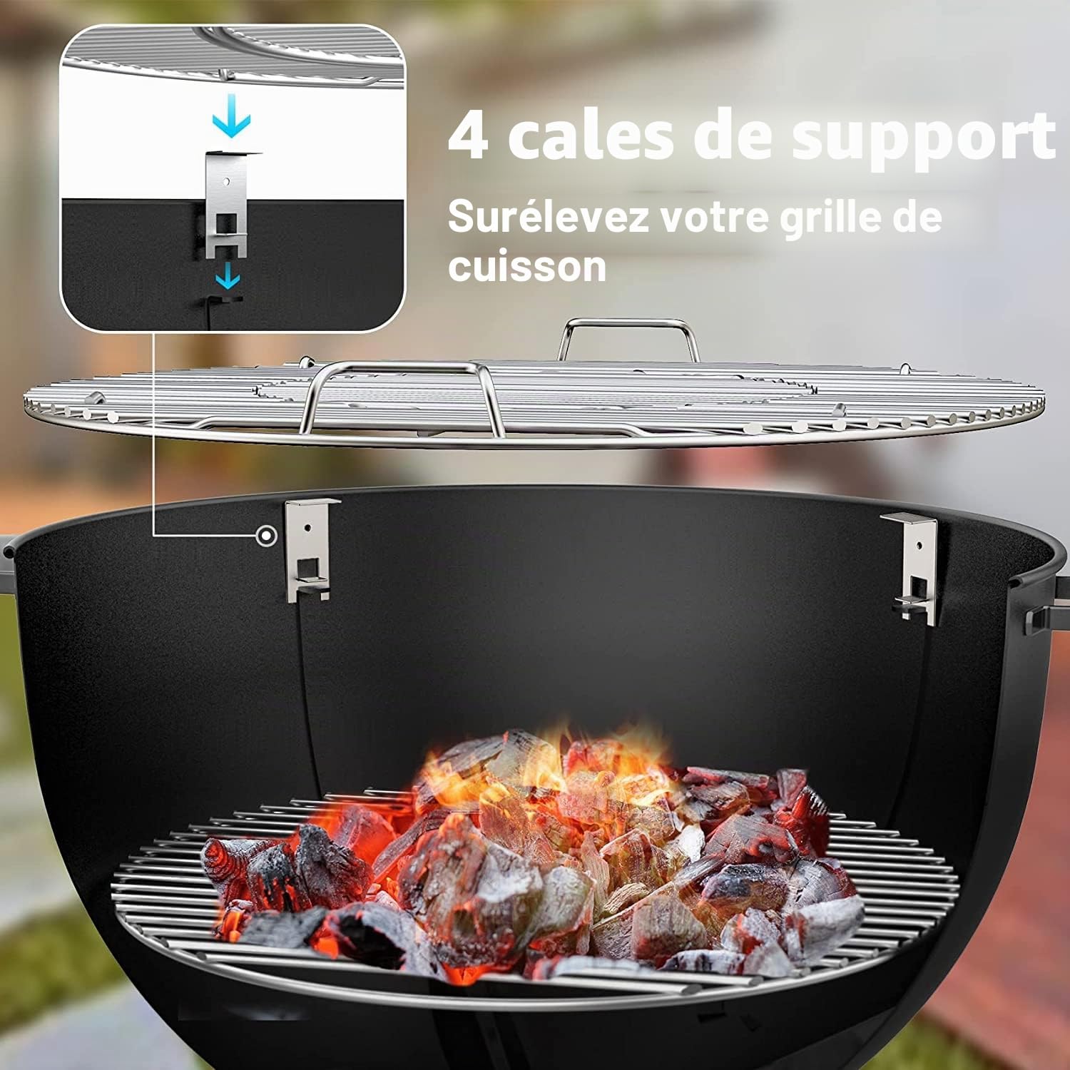 Onlyfire BRK-6023 Kit Pizza Weber 57 cm - Anneau INOX Poignées Amovibles, Pierre 38 cm, Pelle, Thermomètre - Accessoire Barbecue Charbon Kettle