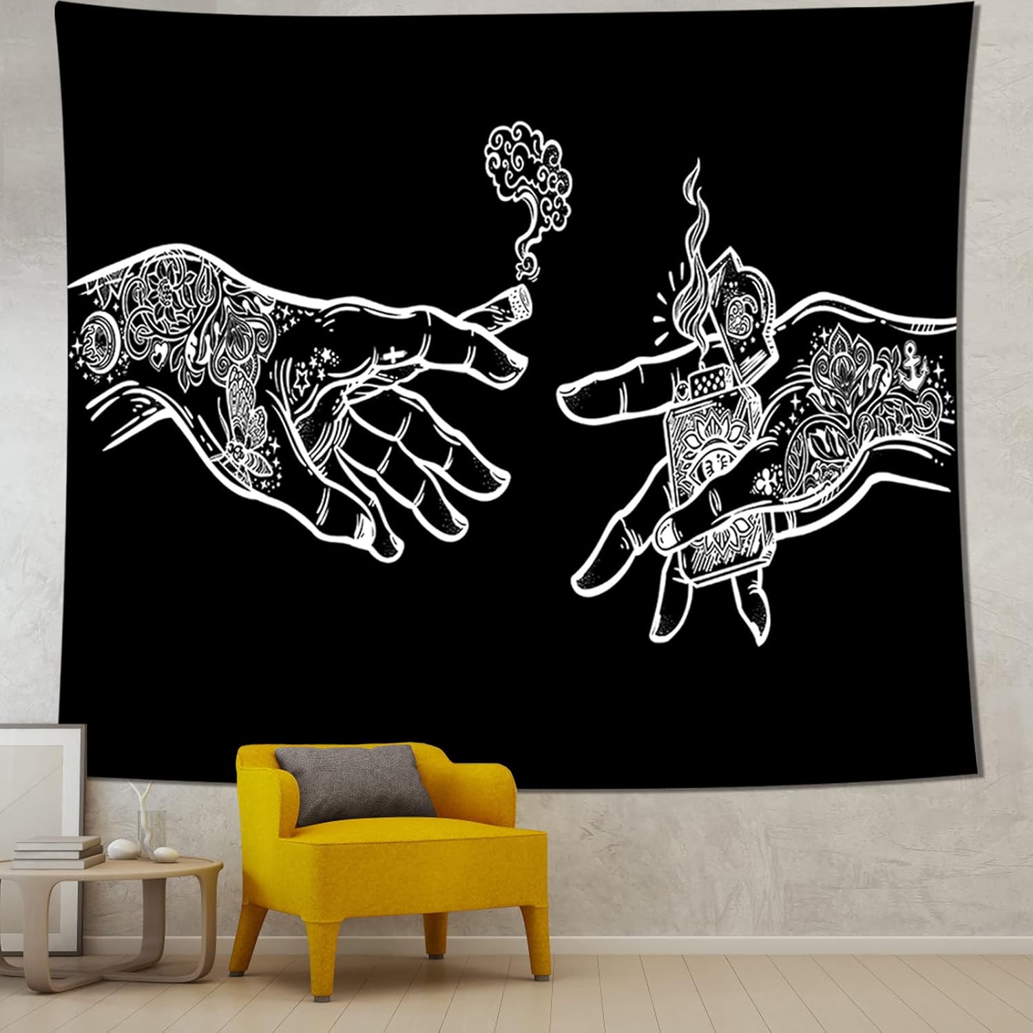 Wall Tapestry for Bedroom Aesthetics White and Black Tapestry Funny India Floral Hands Tapestry Cool Room Decor for Guys Black Art Poster Wall Hanging for College Dorm Home Living Room (51''x60'') 51.00" x 60.00" Couple Hand