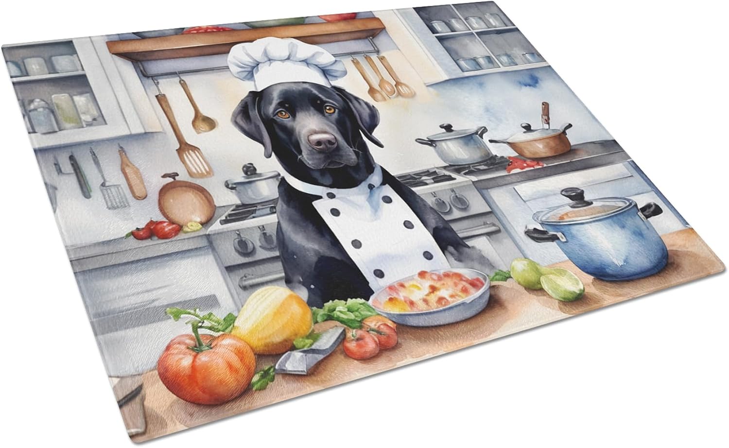 Caroline's Treasures DAC6276LCB Black Labrador Retriever The Chef Glass Cutting Board Decorative Tempered Glass Kitchen Cutting and Serving Board Large Size Chopping Board