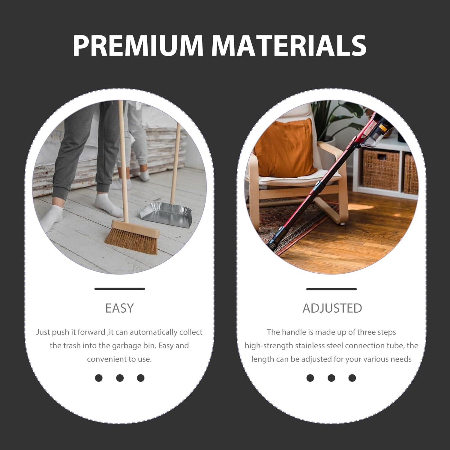 PRETYZOOM Hand Push Sweeper 3-in-1 Rotating Broom Dustpan Floor Cleaner with Adjustable Handle for Hardwood Tile Marble Floors