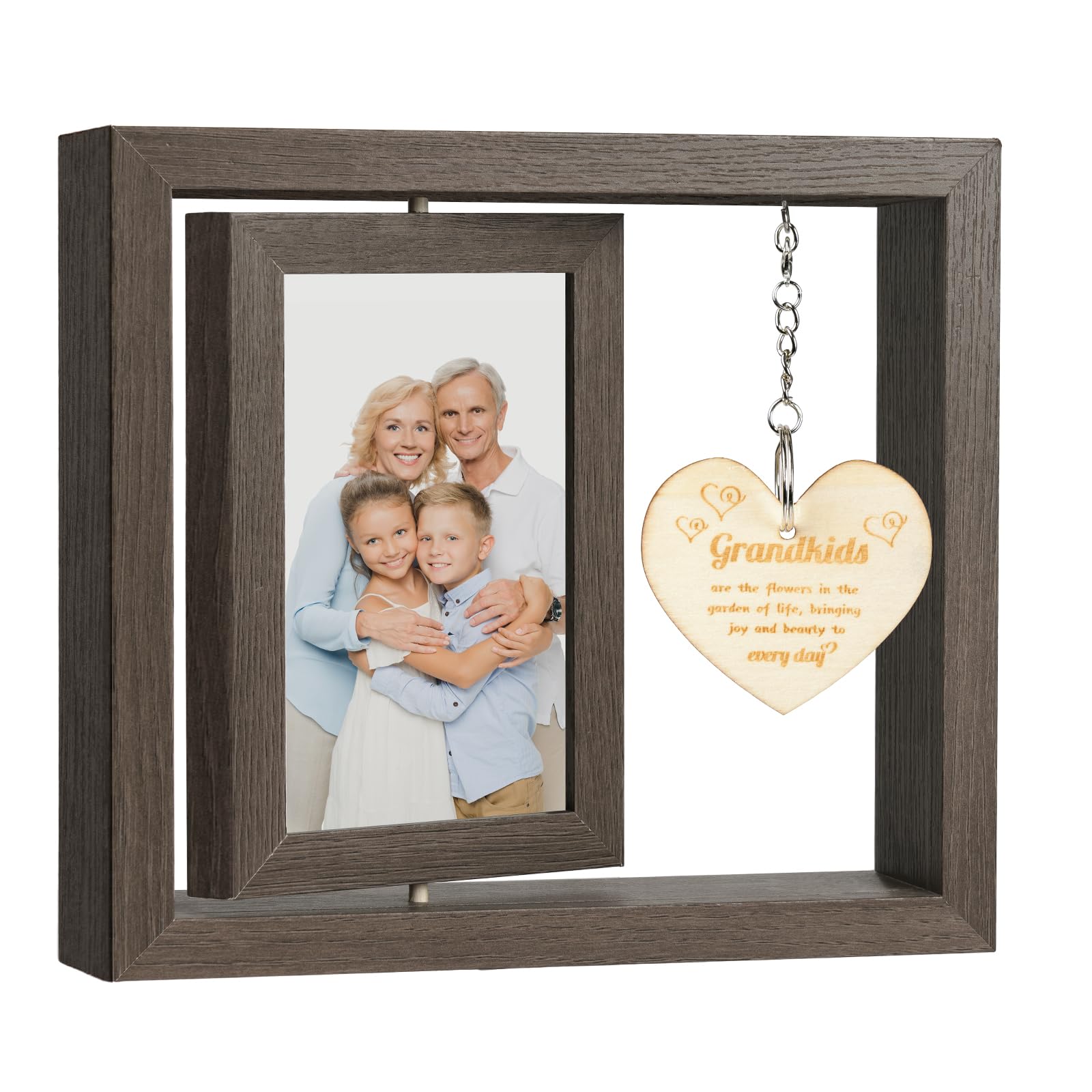 Aolso Marco Fotos de Madera Giratorio, 21x23cm Marco de Fotos, Cuadro Personalizado con Foto Sostiene 2 Fotos, Marco de Fotos Flotante Giratorio de Madera(Tema de Abuelos y Nietos)