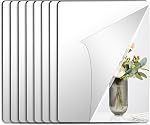JUNEBRUSHS 4 Pack Self Adhesive Acrylic Mirror, 8 x 8 Inch Mirror Tiles | Flexible Plastic Mirror Sheets Wall Stickers, 2MM Thick Mirrors