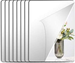 JUNEBRUSHS 8 Pack Self Adhesive Acrylic Mirror, 12x16 Inch Mirror Tiles,Flexible Sheets Wall Stickers, Frameless Small Mirror