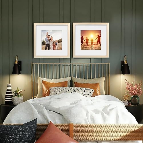 Miniatura 7 de Kilarero Juego de 2 portarretratos de 12 x 12 pulgadas, madera de roble maciza de 8 x 8 pulgadas con paspartú o de 12 x 12 pulgadas sin paspartú