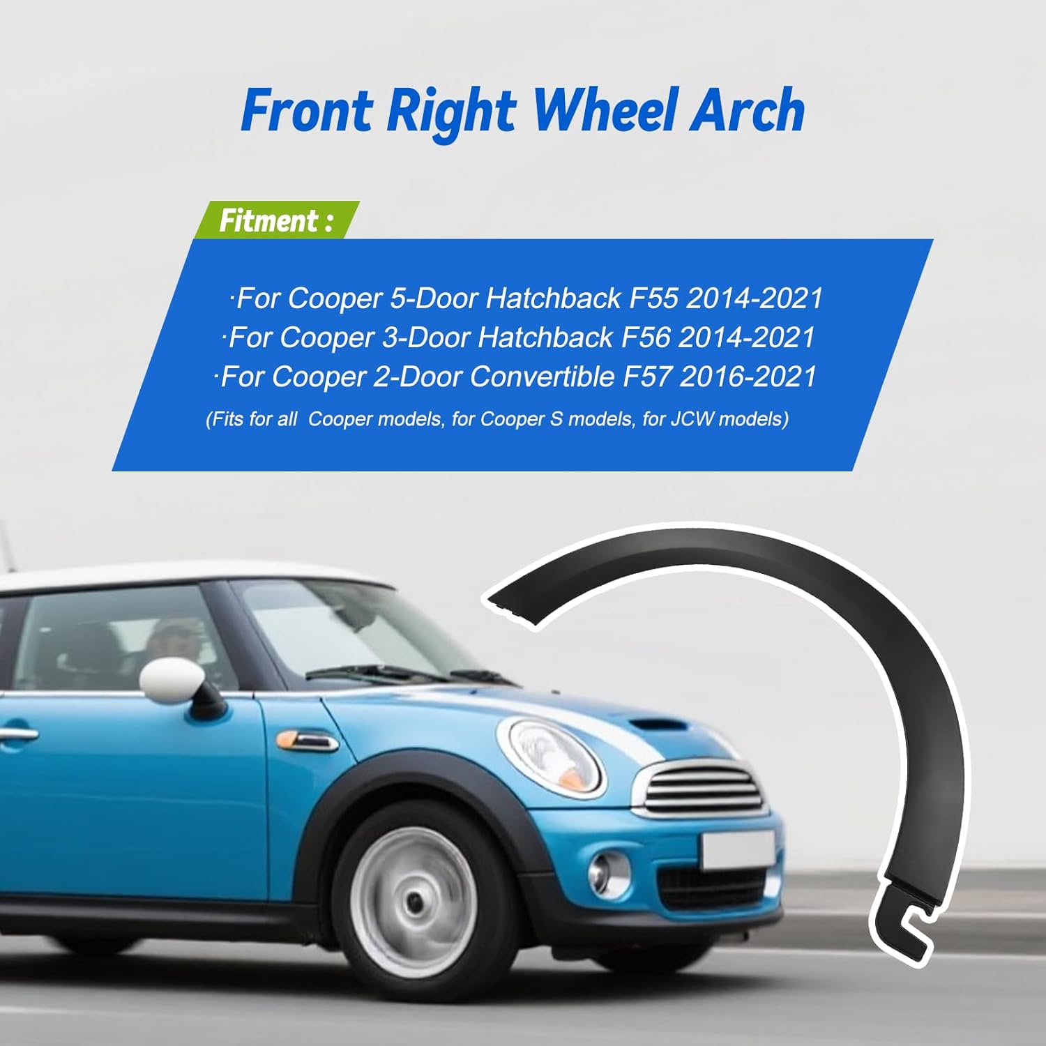 Wheel Arch Fender Cover Trim Front Right Compatible with Mini Cooper Hatchback F55 F56 2014-2021, Convertible F57 2016-2021, Car Wheel Eyebrow Arch Trim Fender Flares Protector (51777300820)