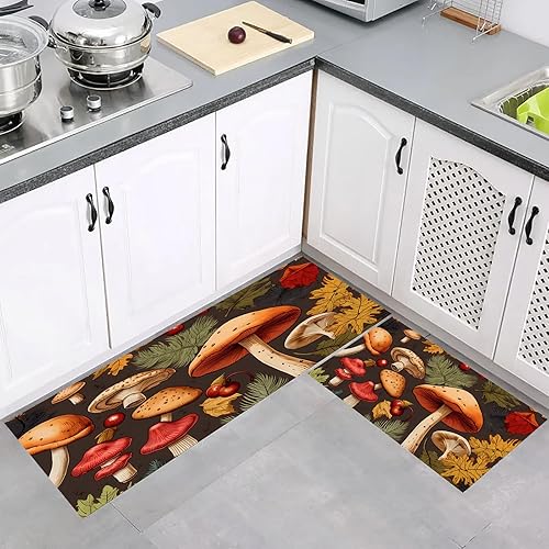 Miniatura 3 de Aesthetics - Tapetes de cocina acolchados con hongos y antifatiga, antideslizantes, tapete de cocina cómodo para piso, oficina, lavandería
