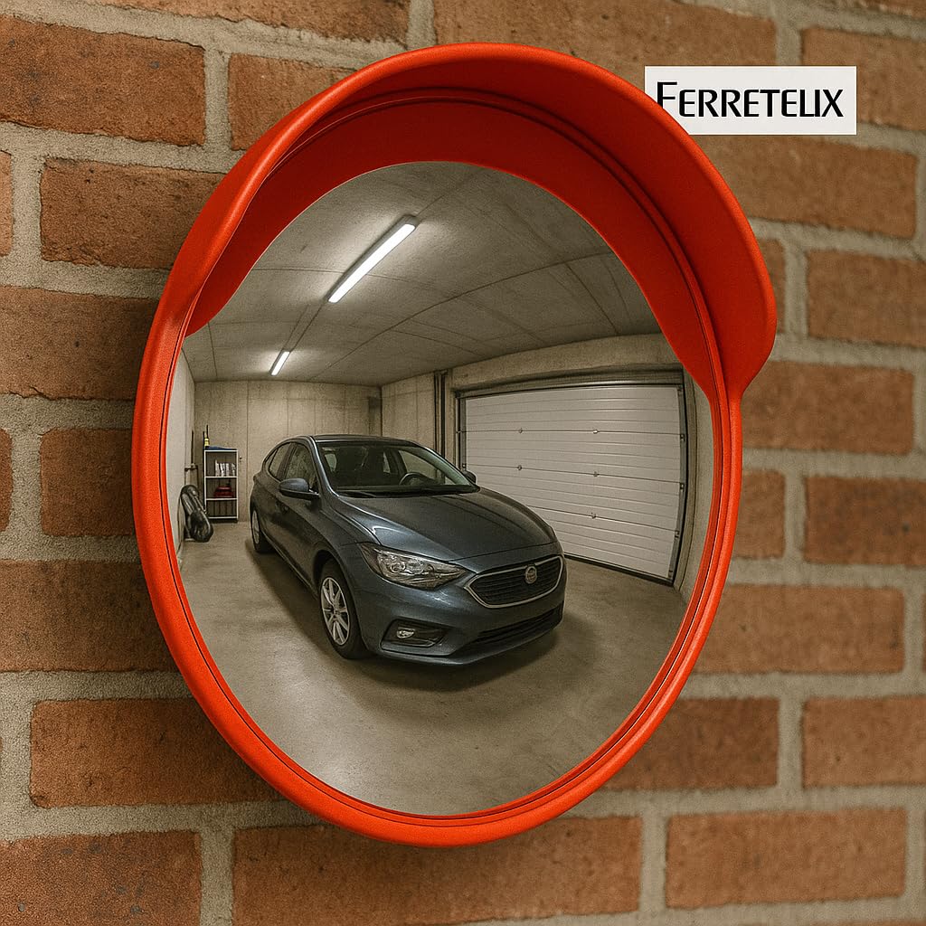 FERRETELIX Miroir convexe de sécurité extérieur 30 cm – incassable en polycarbonate – avec support mural et poteau – Anti-vandalisme et résistant aux intempéries