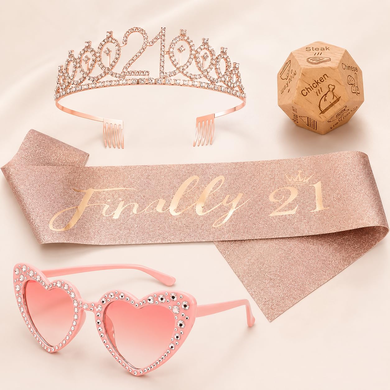 TZMFHD 4Pcs Set of 21st Birthday Dress Up Women Birthday Party Decorations Rose Gold Queen Styling Accessories Festive Party Favors, 21st birthday decorations for her, 21st birthday decorations