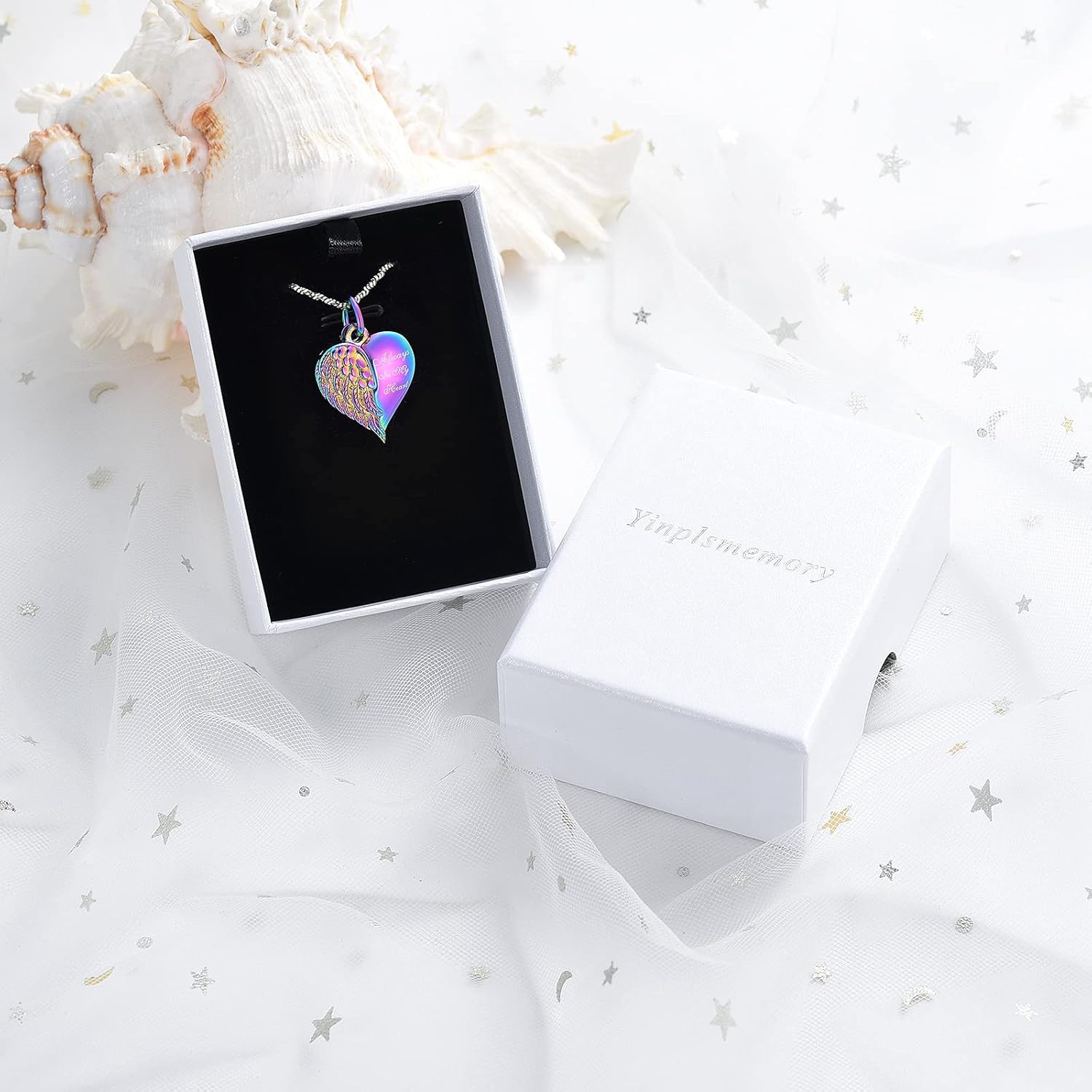Yinplsmemory Love Heart Urn Necklace for Ashes Keepsake Memorial Cremation Jewelry Stainless Steel Angel Wing Heart Urn Locket Ashes Holder Memorial Urn Jewelry for Human/Pet Ashes - Image 6
