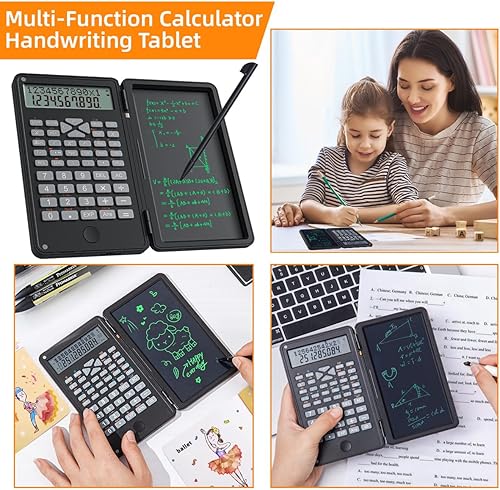 Miniatura 6 de Calculadora científica con bloc de escritura, 240 funciones de computación, funda plegable, pantalla HD, bloqueo antieliminación y transparente con