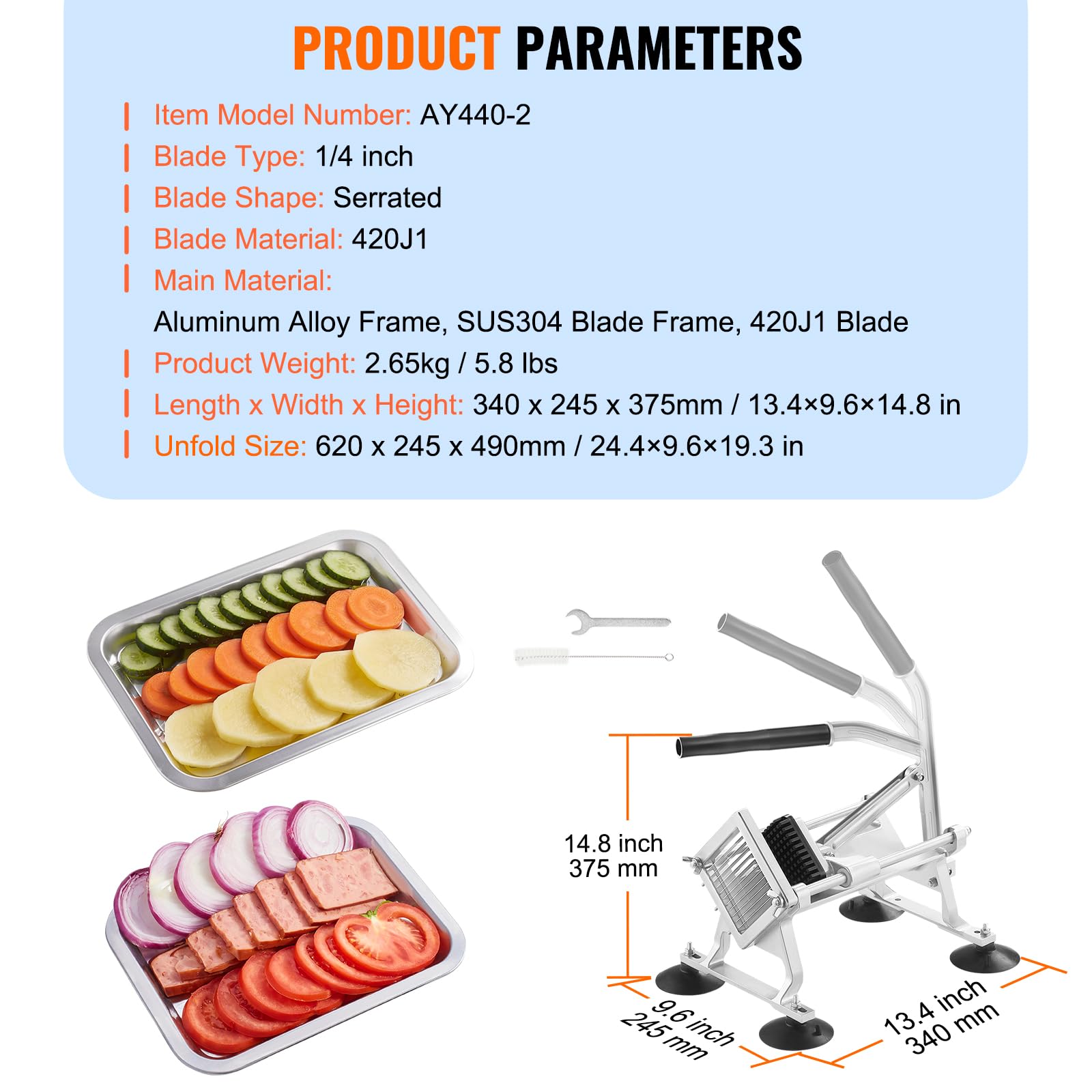 VEVOR Kommerzieller Gemüseschneider 1/4 Zoll, Obstschneider Aus Edelstahl & Aluminiumlegierung, Manuell Für Radieschen, Zwiebeln, Kartoffeln, Zitronen