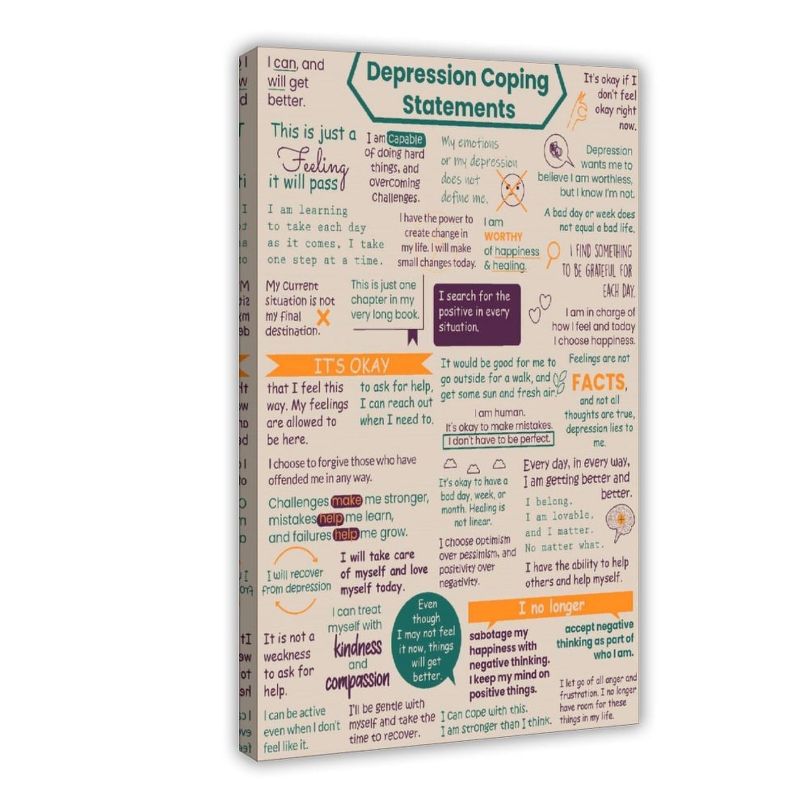 Poster auf Leinwand zur Bewältigung von Depressionen, Depressions-Bewältigungserklärungen für Kinder und Jugendliche, Hilfsmittel auf Leinwand, Wandkunst, Schlafzimmer, Büro, Küche, Dekoration