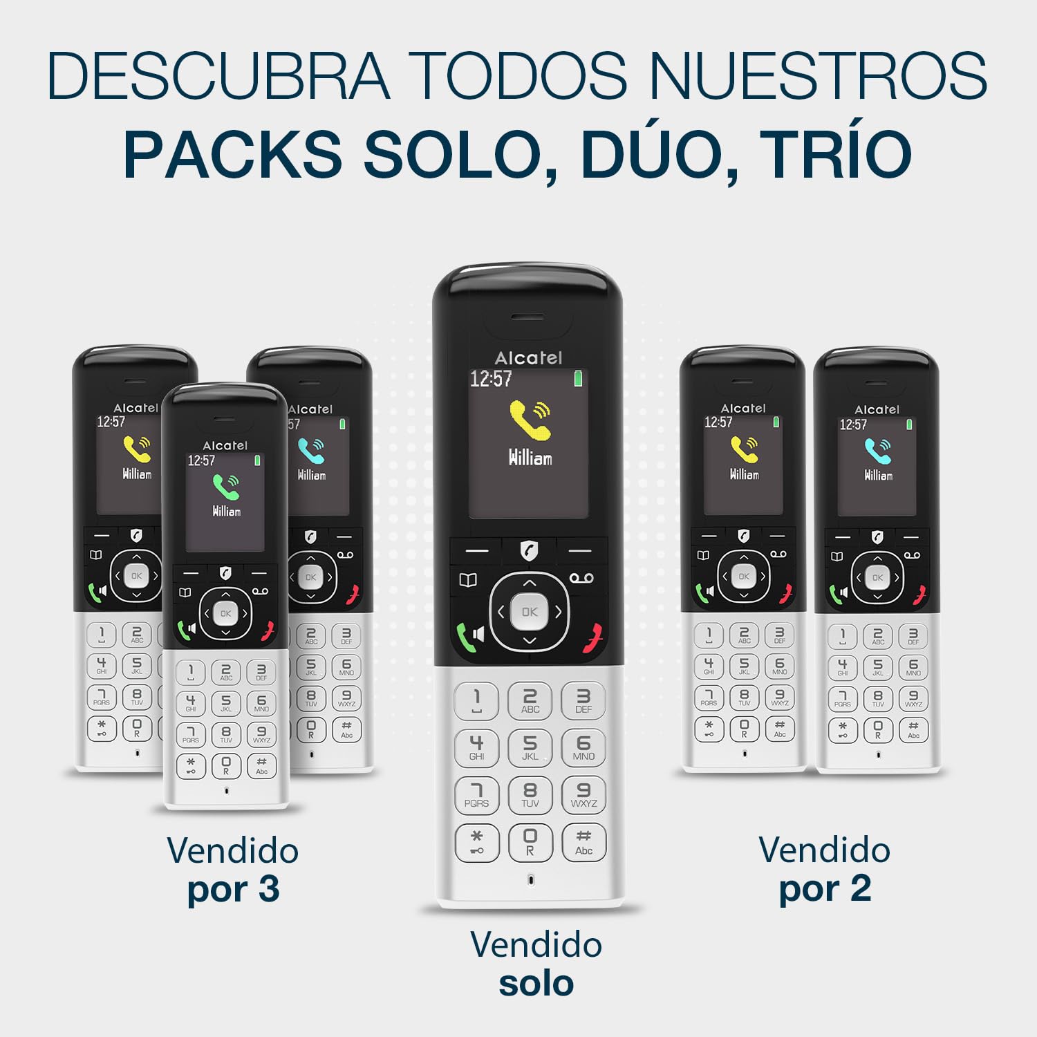 ALCATEL FX990 Voice Teléfono inalámbrico DECT con contestador, pantalla color, manos libres, bloqueo llamadas, 50 min, Negro/Gris