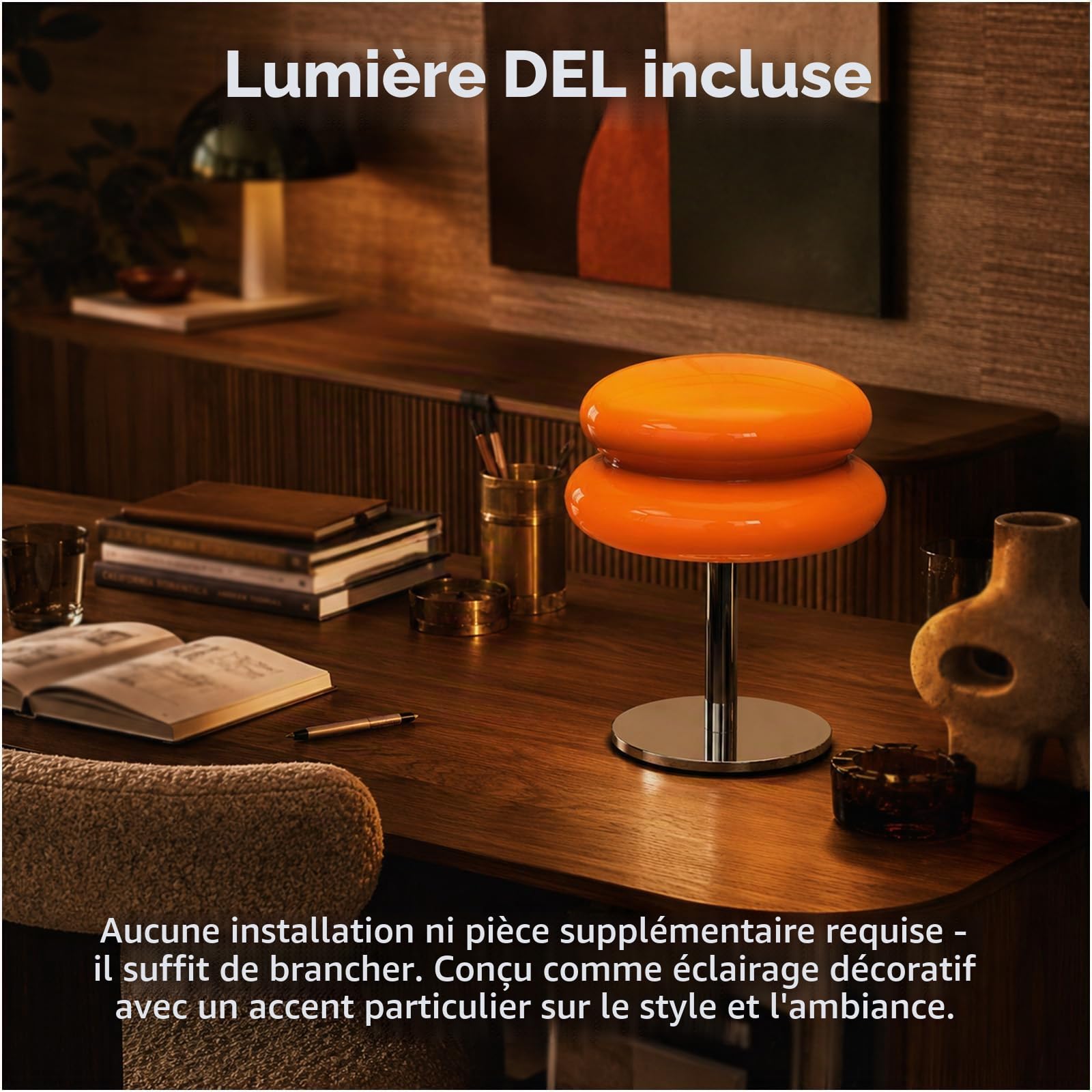 MMOBIEL Lampe Champignon Orange Lampe Mid Century Rétro avec Lumière LED Dimmable Filaire – Pour Chambre, Salon, Décoration Maison & Intérieur – En Verre, Lumière Chaude & Atmosphérique