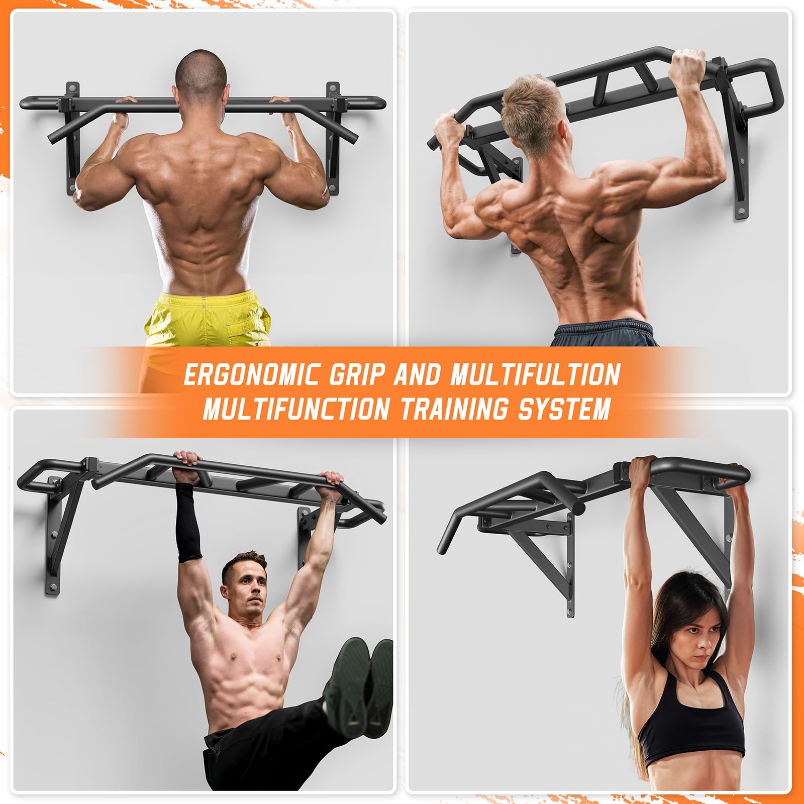 Jusgym Heavy Duty Pull Up Bar with 14 Grip Positions, Strength Training Pull-Up Bars for Home Gym, Wall Mounted, Joist Mounted Chin Up Bar with Reinforced Thick Metal Construction - Supports 600 lbs for Full-Body Workouts