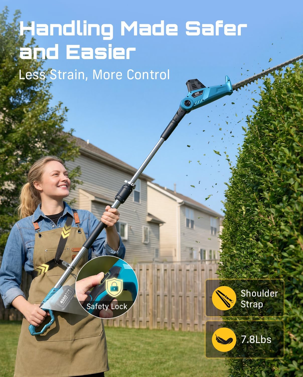 SEESII Cordless Pole Hedge Trimmer: Electric Bush Trimmer with 20" Dual-Action Blade+SEESII 2-in-1 Pole Pruning Shears