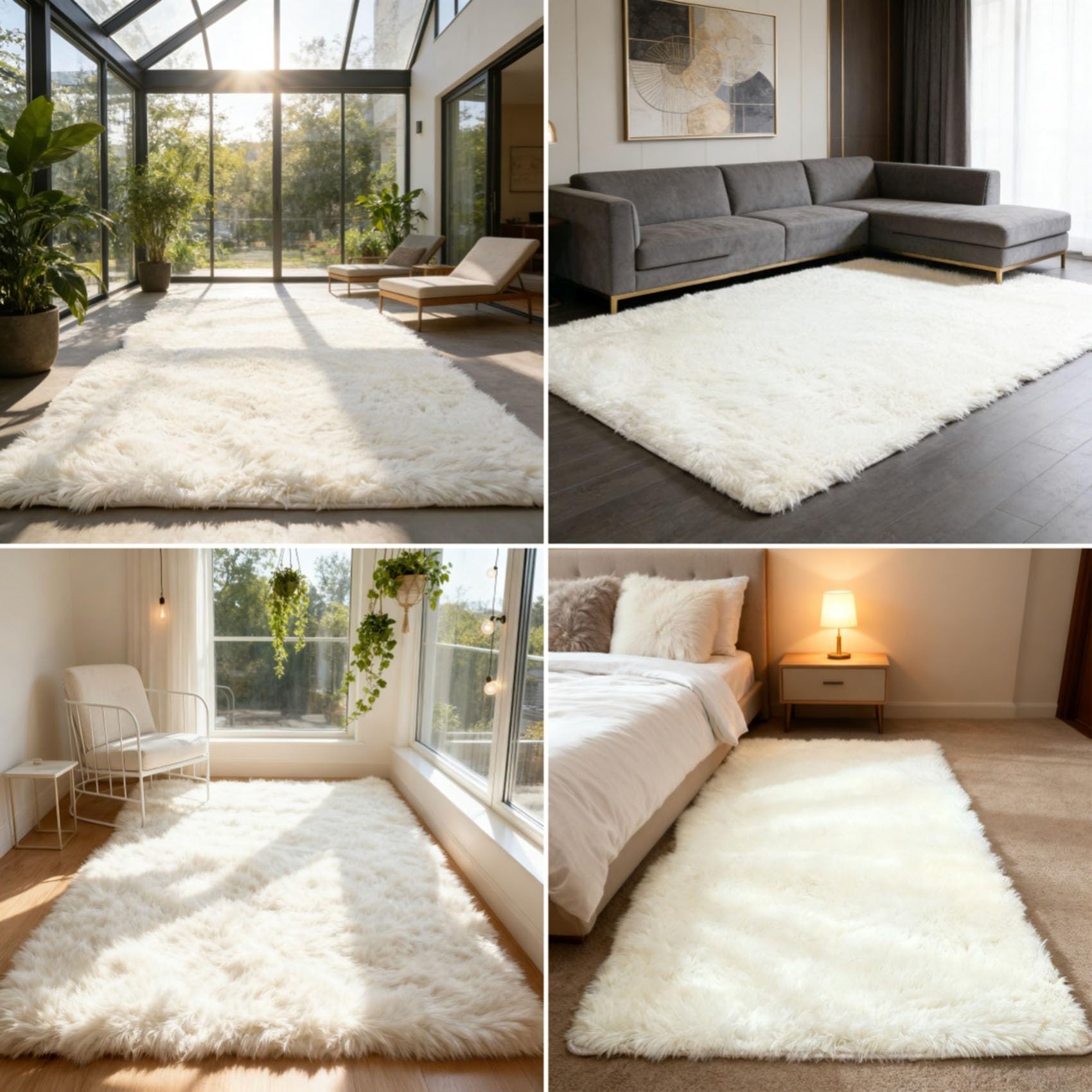 Tapis Salon 95 x 170 cm Doux Moelleux, Élégant, Antidérapant, Moderne, à Poils Longs, Facile à Entretenir Tapis Moderne pour Salon Chambre, Cuisine, Bureau, Couloir, Blanc