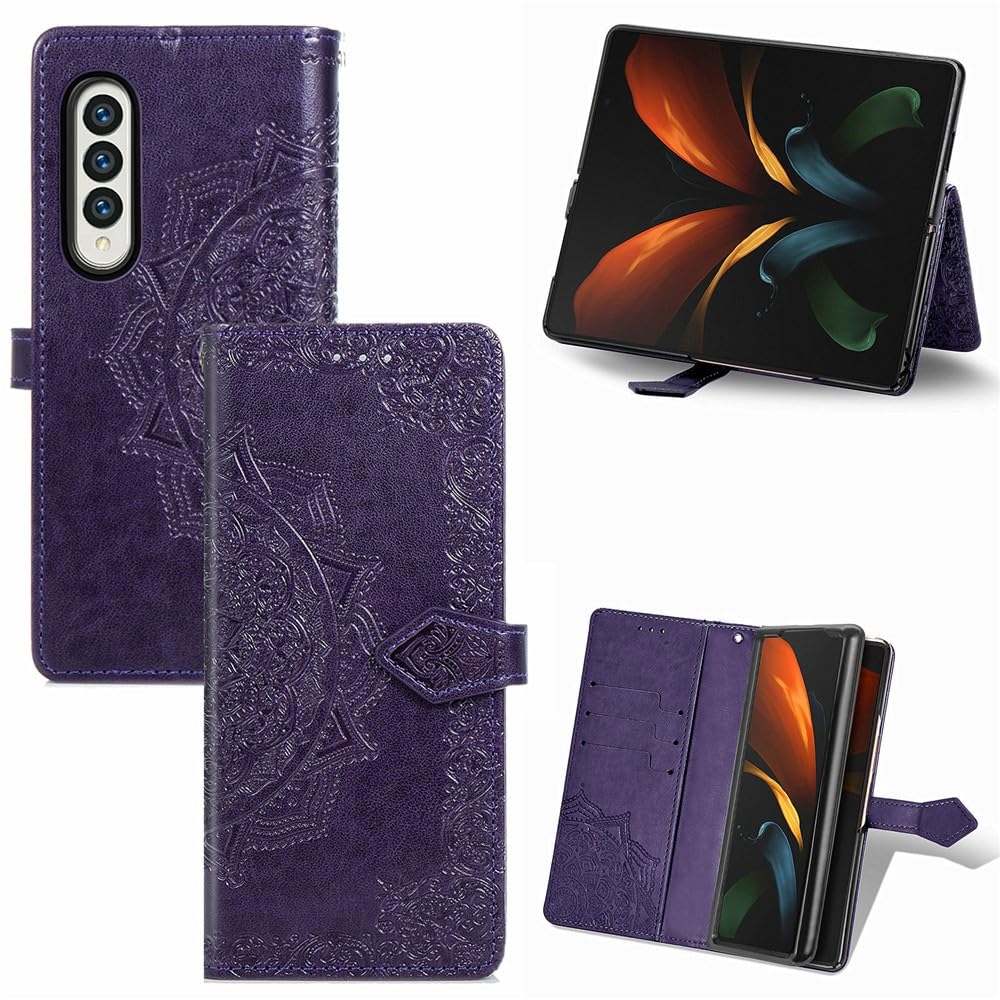 Étui compatible avec Samsung Galaxy Z Fold 4 portefeuille cuir violet à rabat - 8