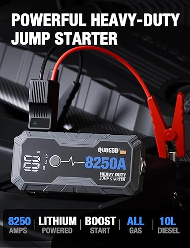 Miniatura 2 de Batería de arranque de salto 8250A (para todo el gas o 10.0+L Diesel), arranque de auto resistente potable de 12 V con banco de energía de 60 W, 48