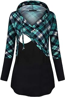 Quinee Women's Long Sleeve Plaid Colorblock Nursing Pullover Hoodie Sweatshirts Price In India