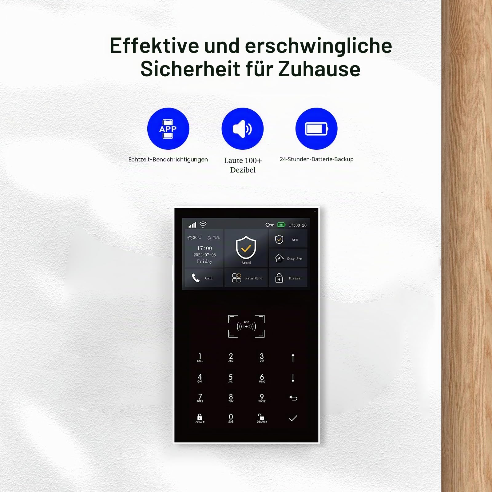 GSM + WLAN Alarmanlage Haus, Smart Komplettsysteme mit APP, 120dB Sirene, 21 Stück: Tür- und Fenstersensoren, Bewegungsmeldern, Fernbedienung, Funktioniert mit Alexa