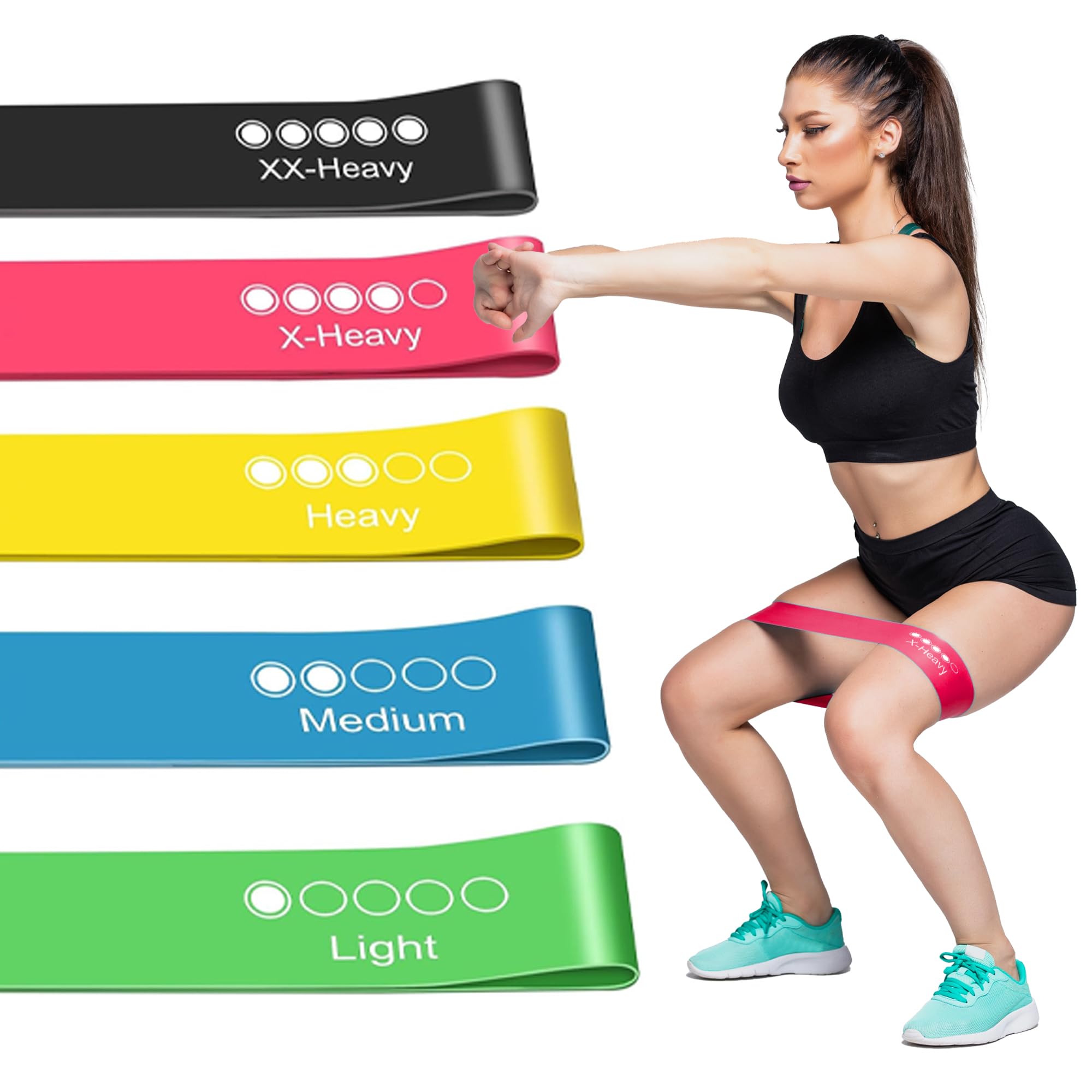 Resistance Bands, Set of 5 Exercise Band for Men & Women, Skin Friendly Fitness Exercise Resistance Band 5 Levels for Legs, Glutes, Arms, Pilates Best for Home Gym, Yoga