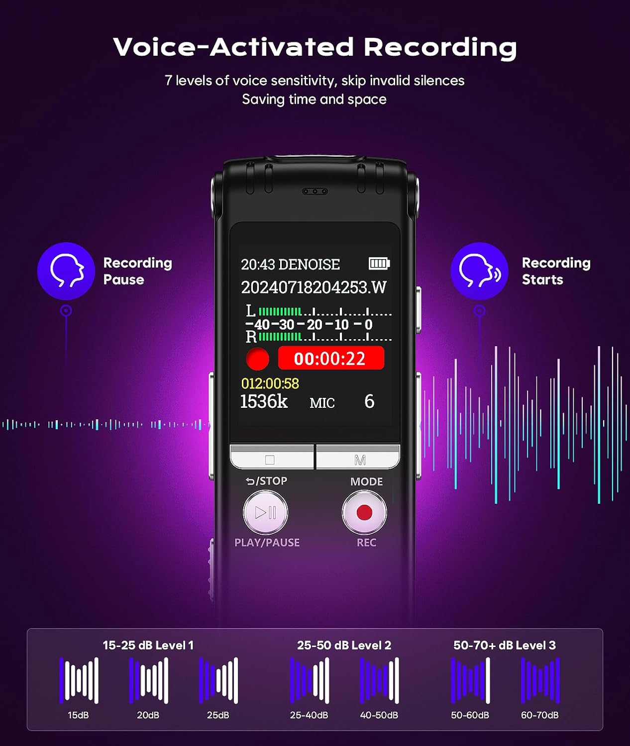 ZIPCIDE Digital Voice Recorder voice activated recording explanation