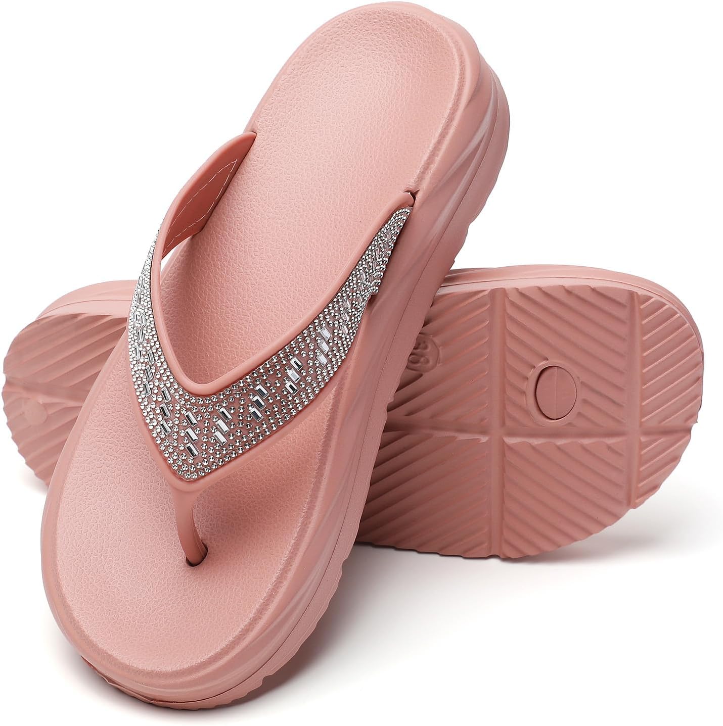 FLIOZY Women’s Flip Flops with Rhinestone: Beach Thong Sandals – Summer Platform Slippers – Slip On Indoor Outdoor Walking Shoes
