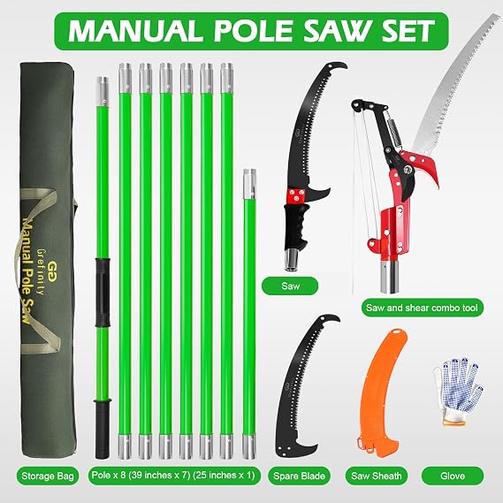 Grefinity Pole Pruning Saw, 27 FT/8.2M Manual Tree Pruner with Scissor