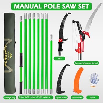 Grefinity Pole Pruning Saw, 27 FT/8.2M Manual Tree Pruner with Scissor
