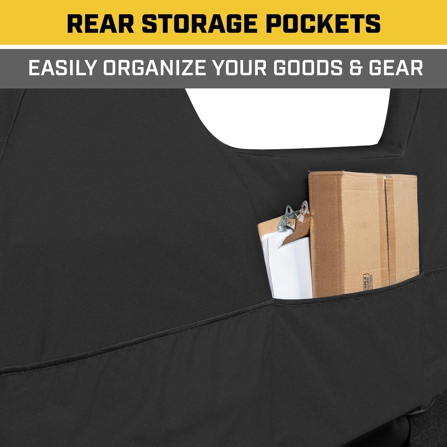 Yupbizauto Caterpillar Custom Fit Front Black Bench Seat Cover with Utility Pockets for Ford F250 / F350 / F450 / F550 (1999-2007) - Durable Grey Oxford Super Duty Interior Truck Seat Cover Bundle