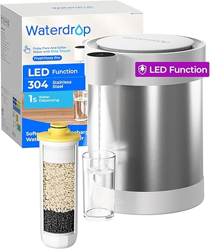 Miniatura 13 de Waterdrop Sistema de filtro de agua recargable sin gravedad, filtración de encimera de acero inoxidable de 5 etapas, reduce más de 70 contaminantes,