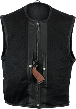 A&H Apparel Mens Motorcycle Biker Classic Vest Genuine Cowhide Leather Vest With Gun Pocket