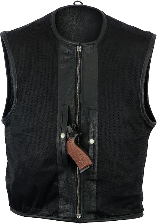 A&H Apparel Mens Motorcycle Biker Classic Vest Genuine Cowhide Leather Vest With Gun Pocket