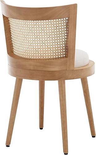 Miniatura 7 de Juego de 2 sillas de comedor modernas de ratán de madera natural, sillas de comedor tapizadas de lino beige, sillas de comedor de caña de campo