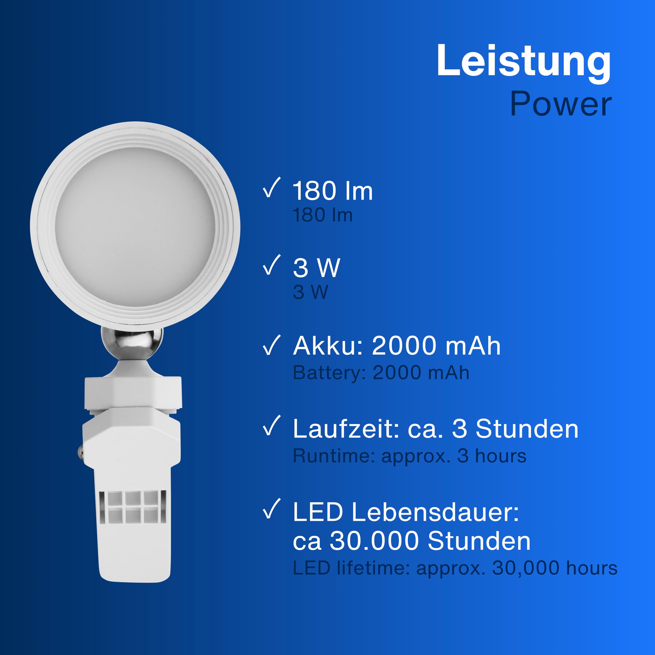 REV LED Wandleuchte innen - Wandlampe mit Akku, 120lm, dimmbar, 360° drehbar, kabellose Leselampe - ideal für Flur, Schlaf- & Wohnzimmer, weiß