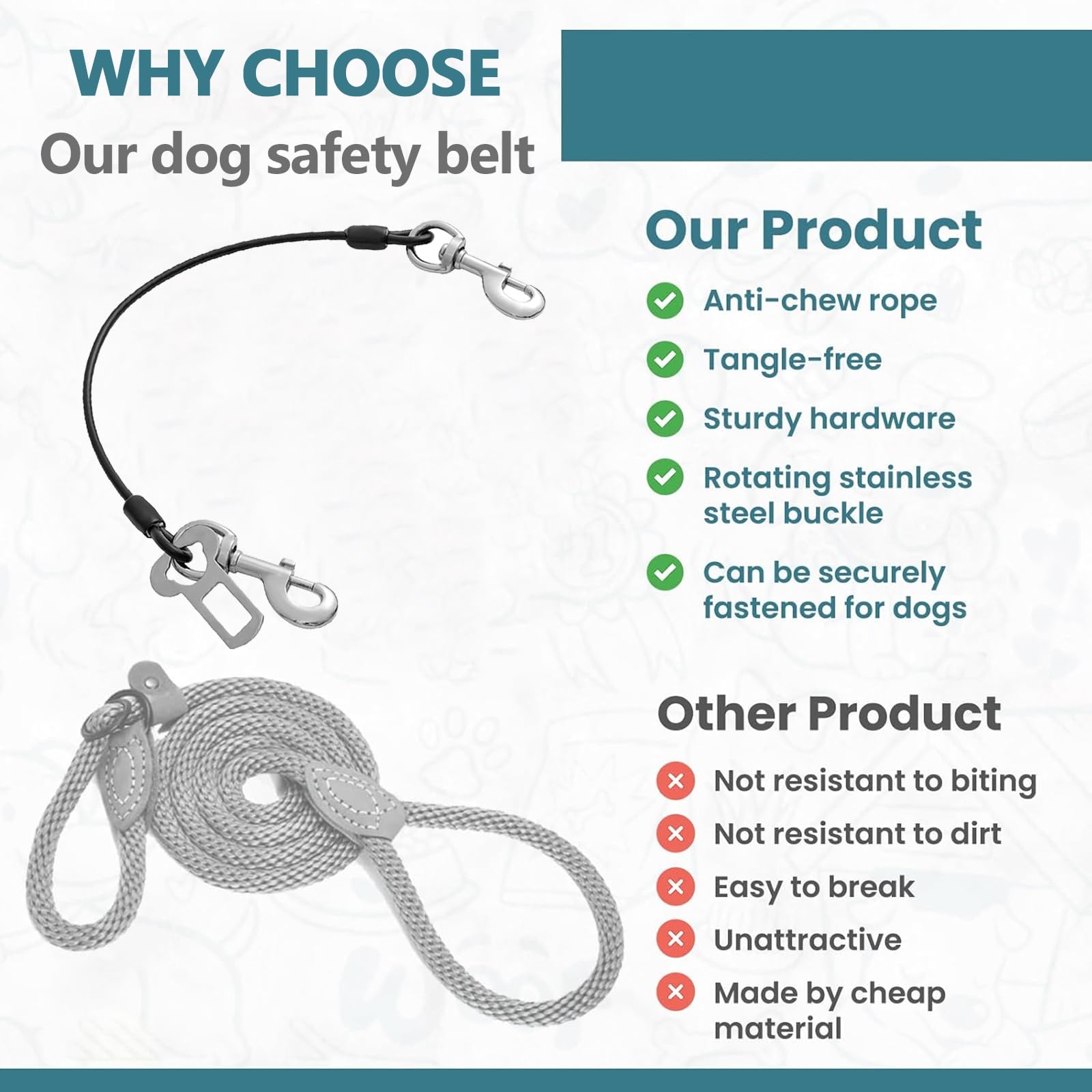 2 Pièces Ceintures de Sécurité pour Chien, Anti Morsure Laisse pour Chien, Harnais de Voiture, Cordes D'extension de Laisse avec Crochet Pivotant à 360 Degrés, Résistant à la Mastication