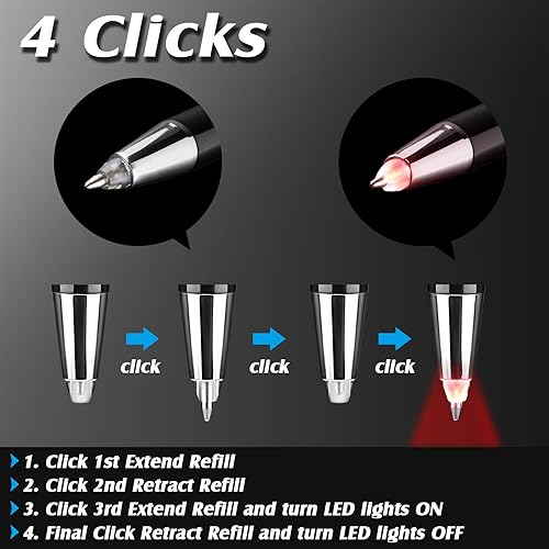 Miniatura 5 de Zonon Bolígrafo de punta iluminada, linterna de escritura LED, luz blanca brillante para escribir en la oscuridad, 3 piezas (luz roja, carcasa negra)