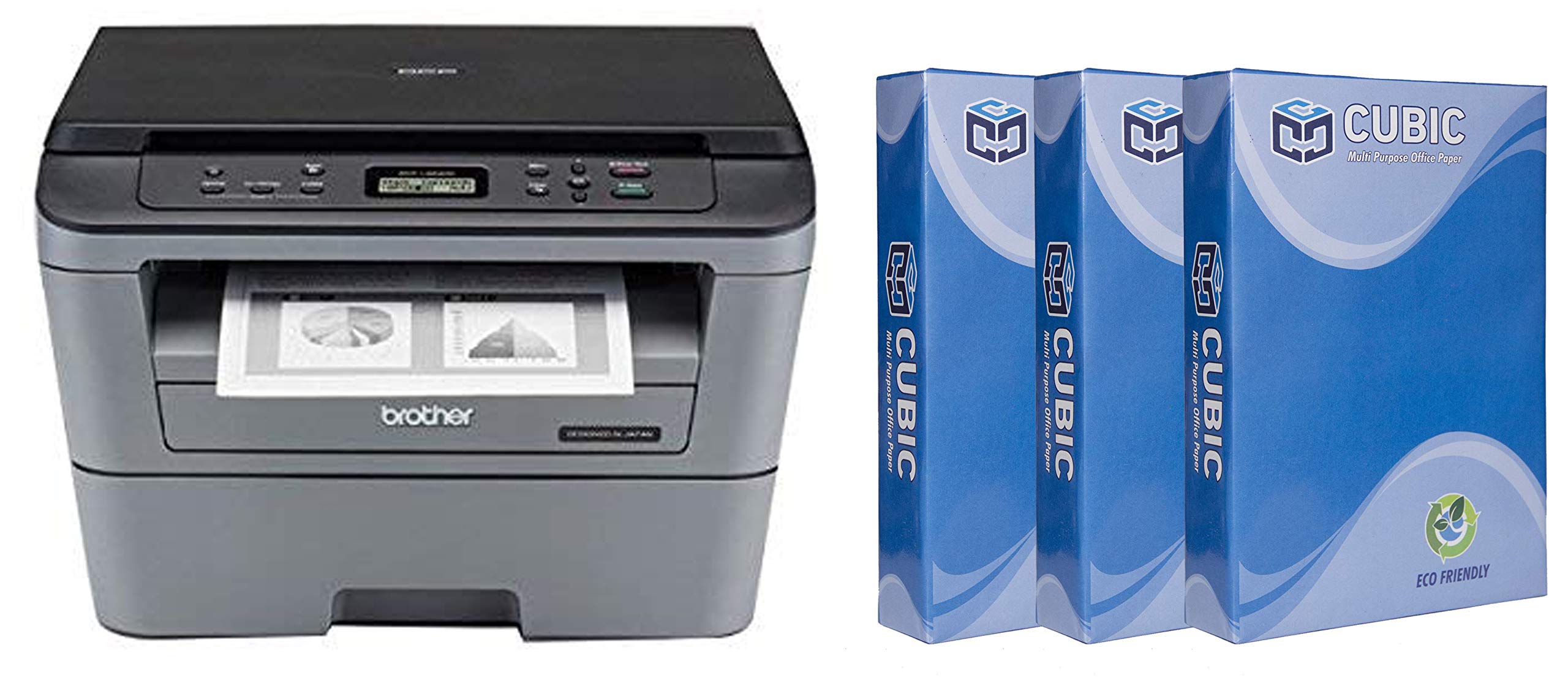 Brother DCP-L2520D Multi-Function Monochrome Laser Printer with Auto-Duplex Printing with Cubic A4 75gsm Copier Paper - 500 Sheets, Pack of 3